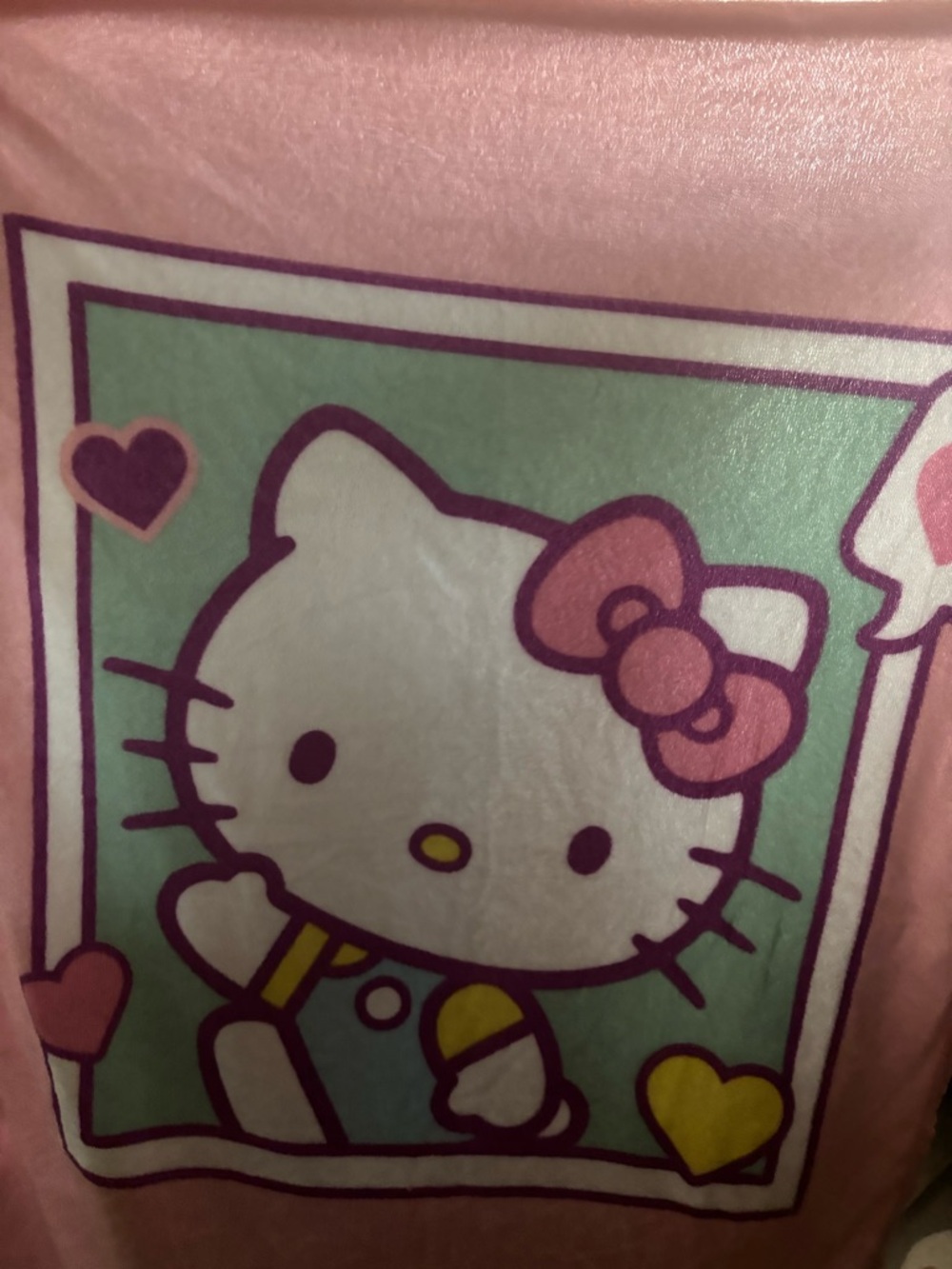 Sanrio Hello Kitty Pink Tee blanket Mint Panel and Yellow Accents